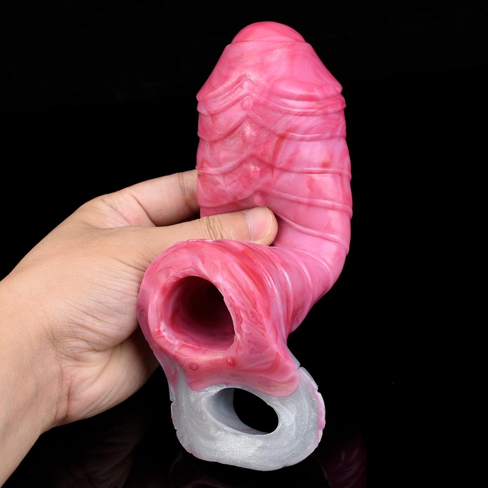 YOCY Men Cock Sheath Monster Dildo Sleeve Condom Penis Enlargement Liquid Silicone Sex Toys for Couples