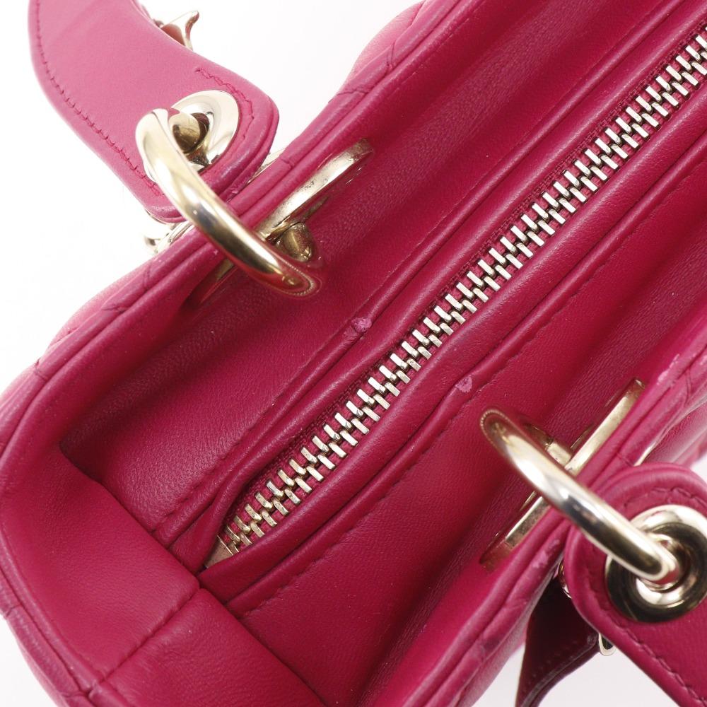 Dior Lady Dior Medium Handbag Canage Pink Lambskin Women Used