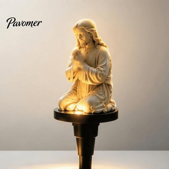 Outdoor Solar Powered Decor Prayer Statue Garden Stake Light, Waterproof Resin Human Figure Sculpture for Patio Decorative Lawn Ornaments Pathway