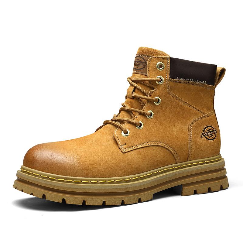 Men's Outdoor Mountaineering Non-slip Tooling Big Yellow Boots Martin Boots Men's Shoes Winter Retro Recreational Locomotive Leather Boots