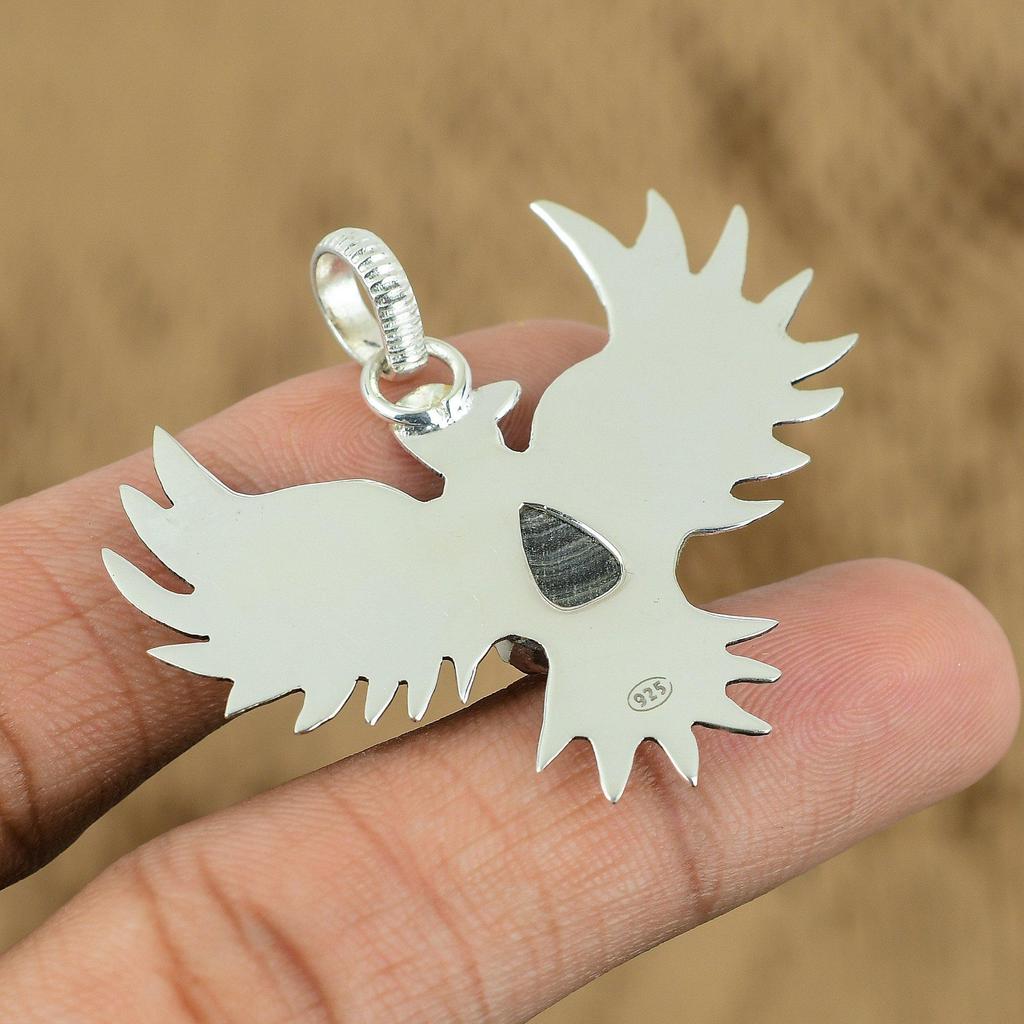 Mothers day Deal Sterling Silver Pear Natural Geode Agate Druzy Eagle Pendant