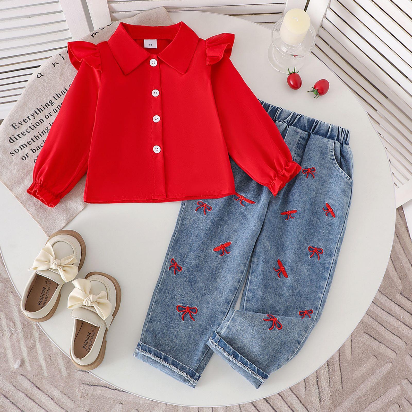 

Детский повседневный комплект с длинным рукавом, удобные наряды для повседневной носки 7Y красный