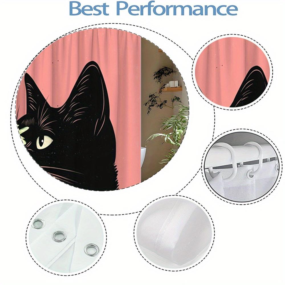 Black Cat Shower Curtain Vintage Pink Polyester for Bathroom Decor with Hooks