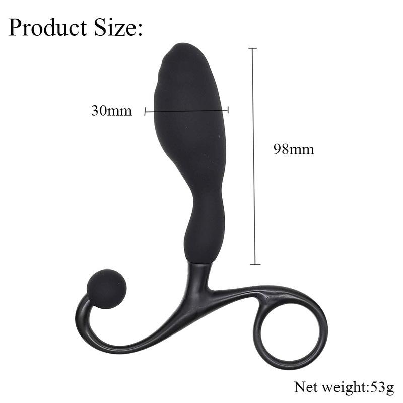 Black Silicone Prostate Massager Plug for Men Curved P-Spot Anal Plug with Ring Handle Male Anal Training Sex Toy