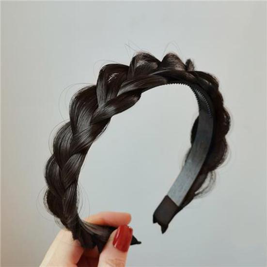 Wig Headband Anti-Slip Tooth Design Fluffy Fishbone Braid Texture Hair Hoop