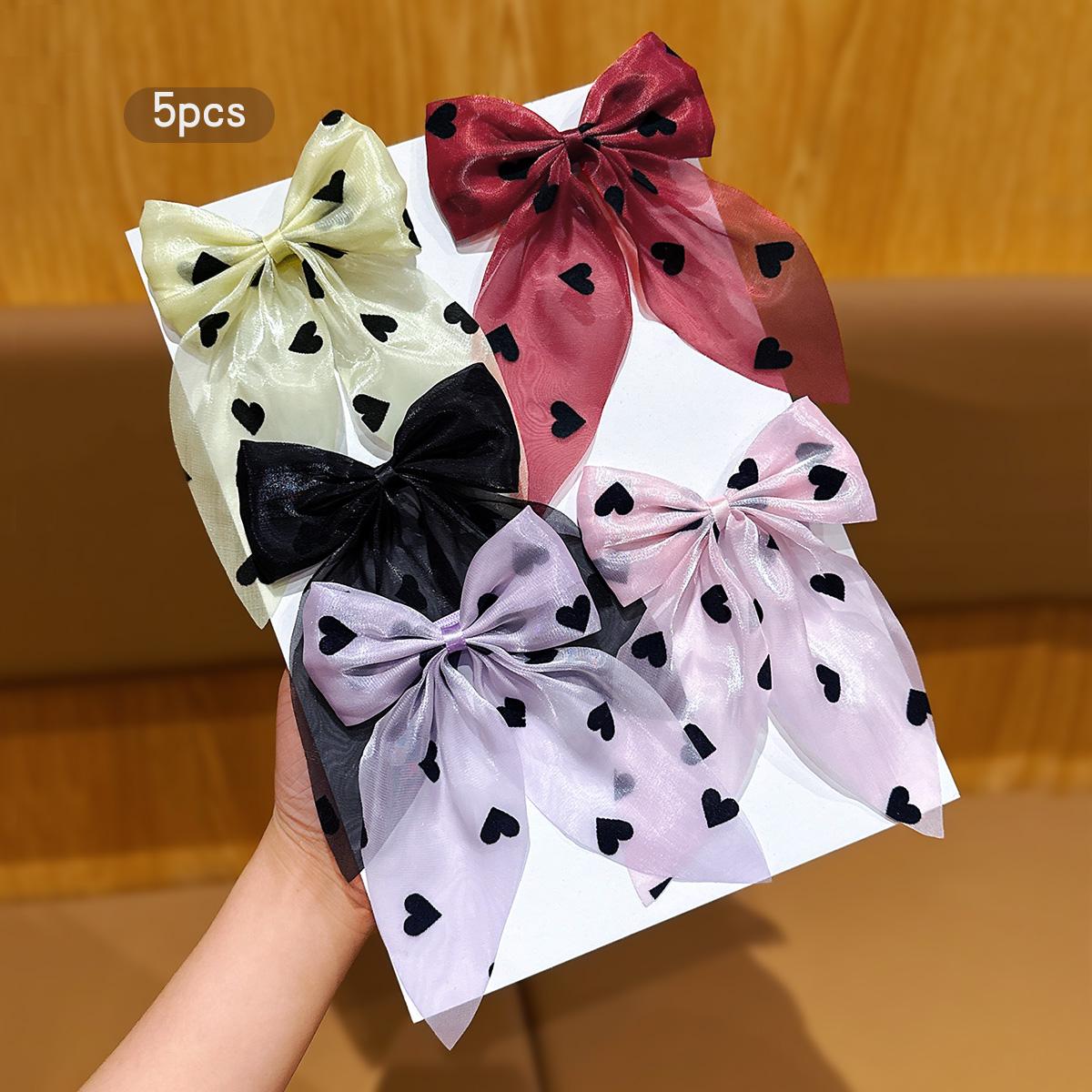 

5 heart-shaped bow hair clips suitable for daily use as headwear Size fits all