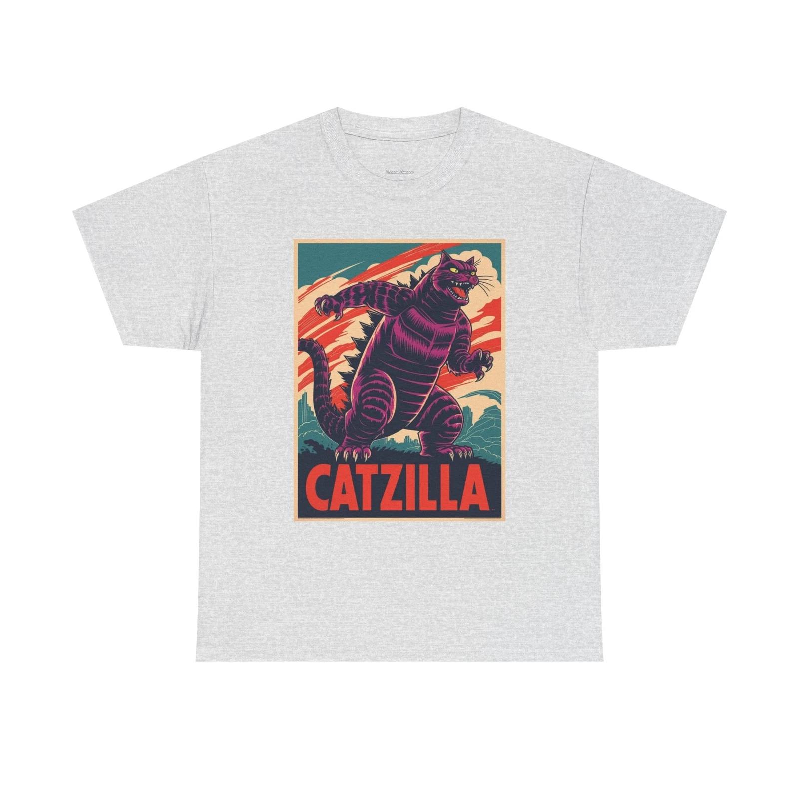 Catzilla Vintage Cat Graphic Tee, Unisex T-Shirt for Cat Lovers, Funny Cat M