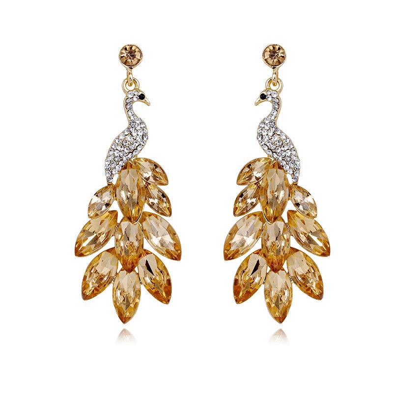 

Fashion Retro Indian Exotic Peacock Earrings Fashion Exquisite Diamond Crystal Earrings