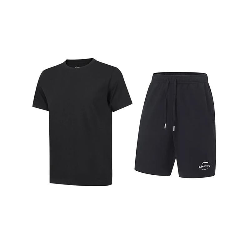 

Li-Ning Пуловер с круглым вырезом Простой Удобный Приятный к коже Универсальный Повседневный Спортивный костюм Костюм унисекс AHSUA49-2+AKST543-3 S