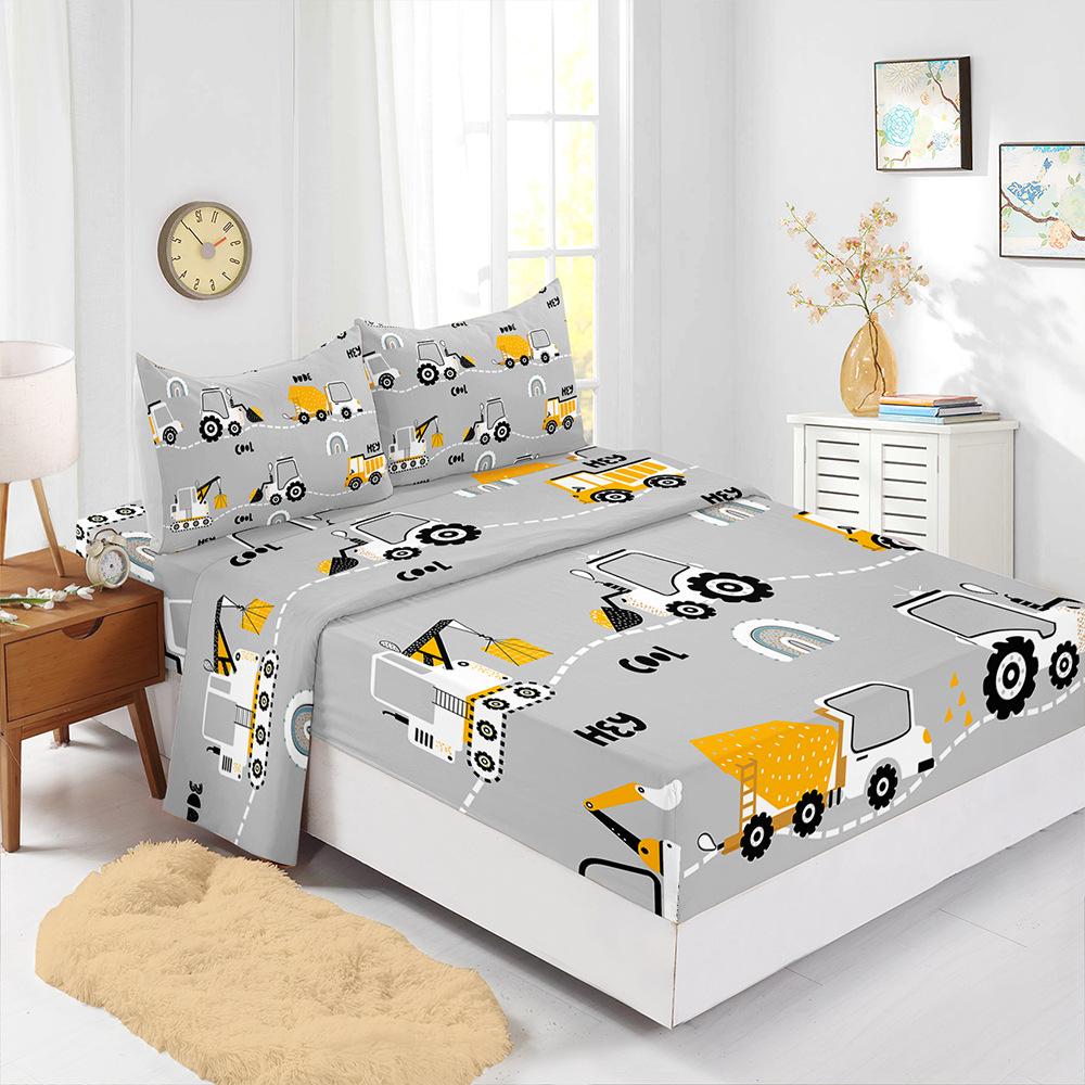 Four-Piece Bed Sheet Digital Printing Excavator Mattress Protective Cover Bedding
