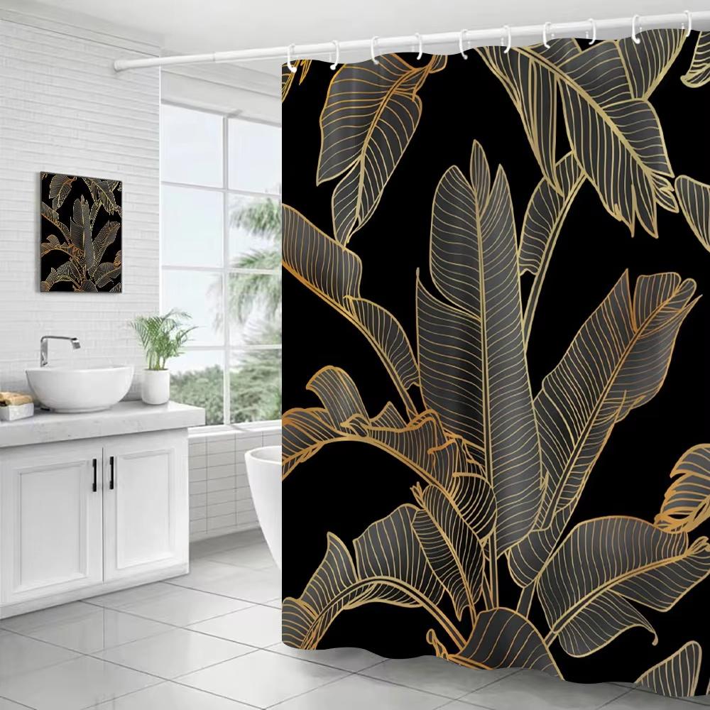 Tropical Leaves Shower Curtains Black Gold Leaves Green Leaf Botanical Jungle Palm Monstera Bathroom Curtains Bath Fabric Decor
