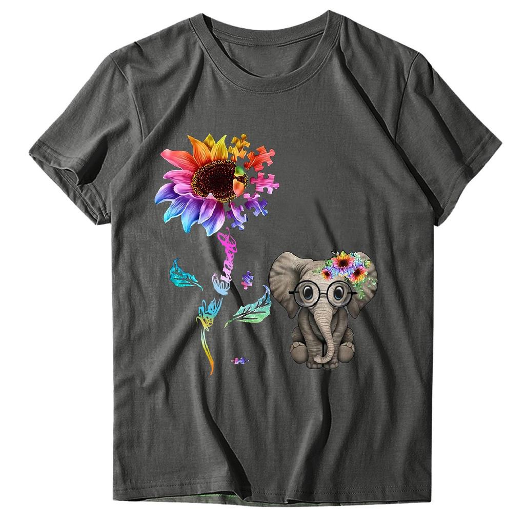 Women Casual Letter Printing Short Sleeves  Loose T-Shirt Blouse Tops