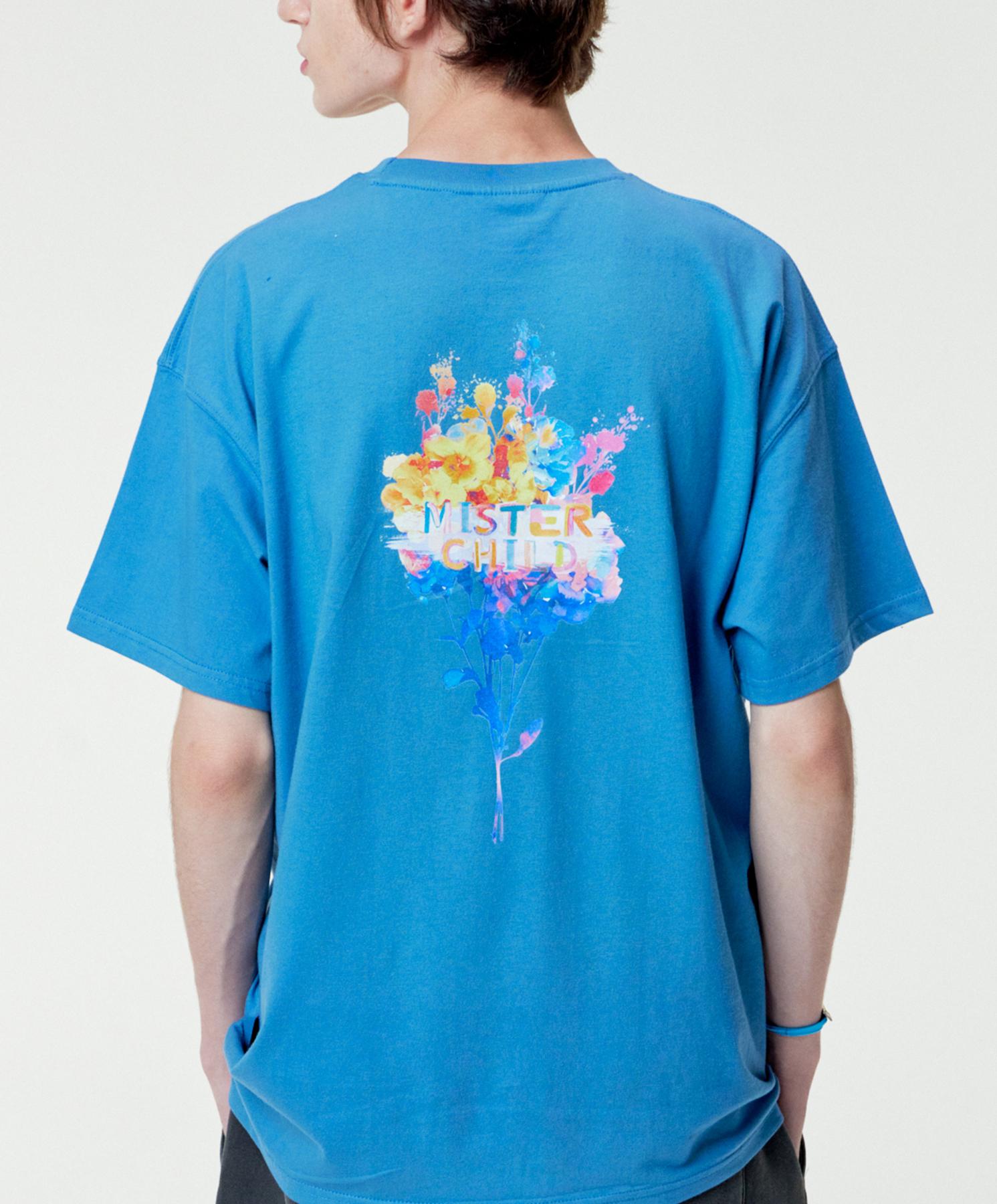 Mister Child Rainbow Flower T-Shirt Blue L