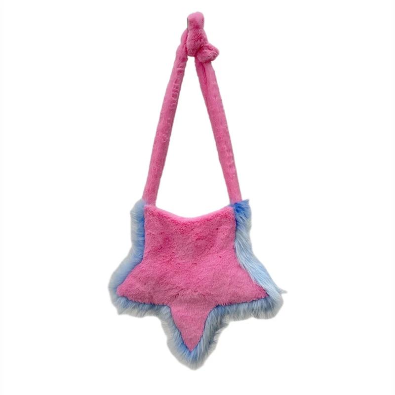 Y2K Plush Star Shoulder Bag Gothic Lolita Furry Five Pointed Star Crossbody Purse for Women Girls Harajuku Casual Daily Use