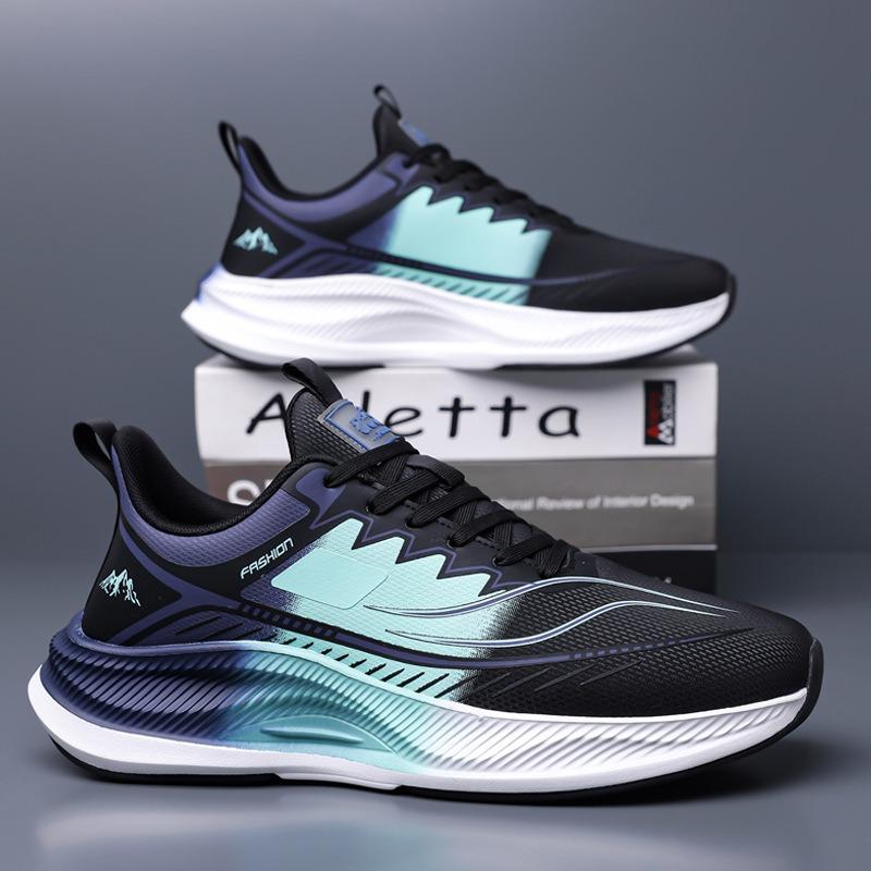 Men's Gradient Running Shoes Breathable Lace-Up Cushioned Sole Sports Sneakers