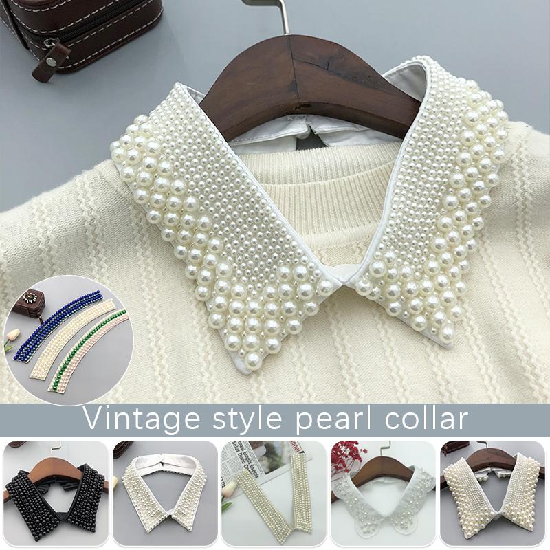Women Pearl Fake Collar Retro Lace Beaded Collar Choker Necklace Party Bride Clothing Accessories Sweet Detachable False Collar