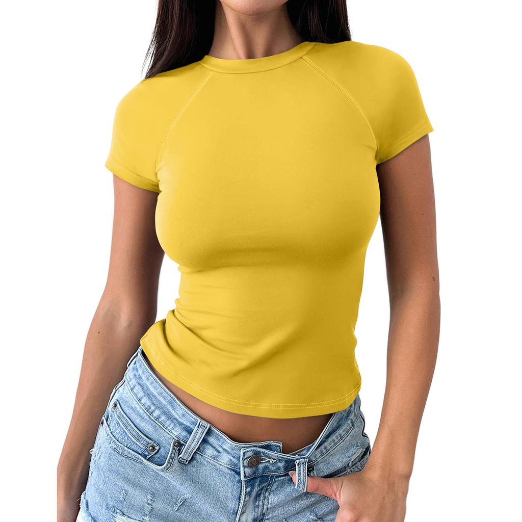 Women's Fashion Casual Slim Fit Raglan Short Sleeve Bottoming Shirt Outerwear Top