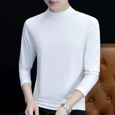 Wiosna Nowa Męska Koszulka z Golfem Długi Rękaw Slim Fit Jednolity Kolor Wysoka Elastyczność Bazowe Swetry Top Męski