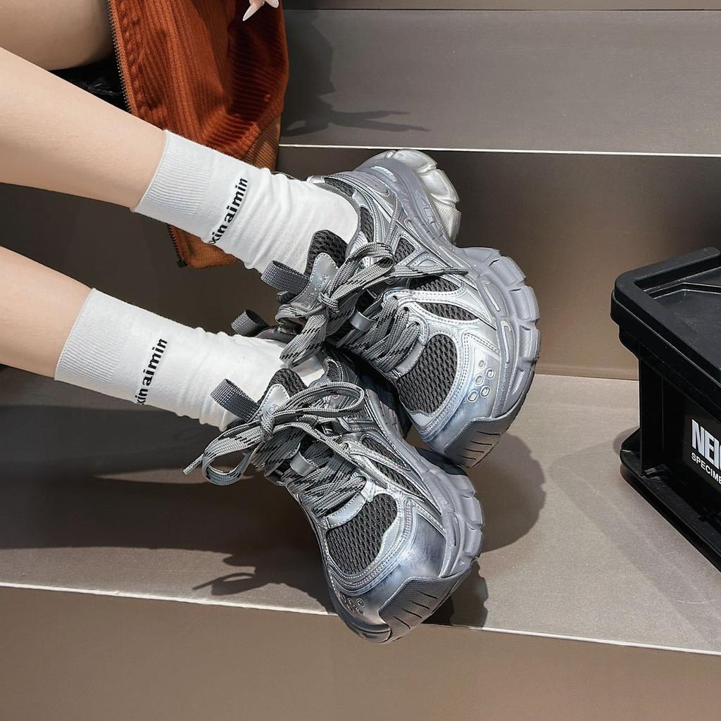 Sneakers women's shoes 2025 new autumn retro versatile silver heightening shoes platform breathable dad shoes women's