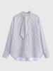 Spring 2026 European & American Style Stand Collar Striped Poplin Shirt with Scarf