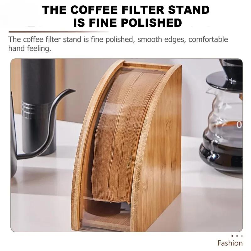 Leeseph Bamboo Coffee Filter Paper Storage Box, Coffee Filter Holder Paper Filter Storage Stand Dispenser, Coffee Accessories