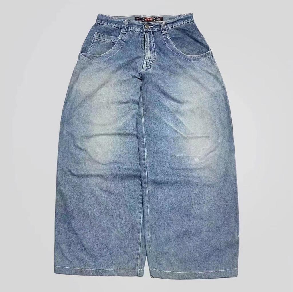 GLYDE Y2K Moda Jeans Dritti Larghi Street Hip Hop Vintage Oversize a Gamba Larga Jeans a Straccio Unisex