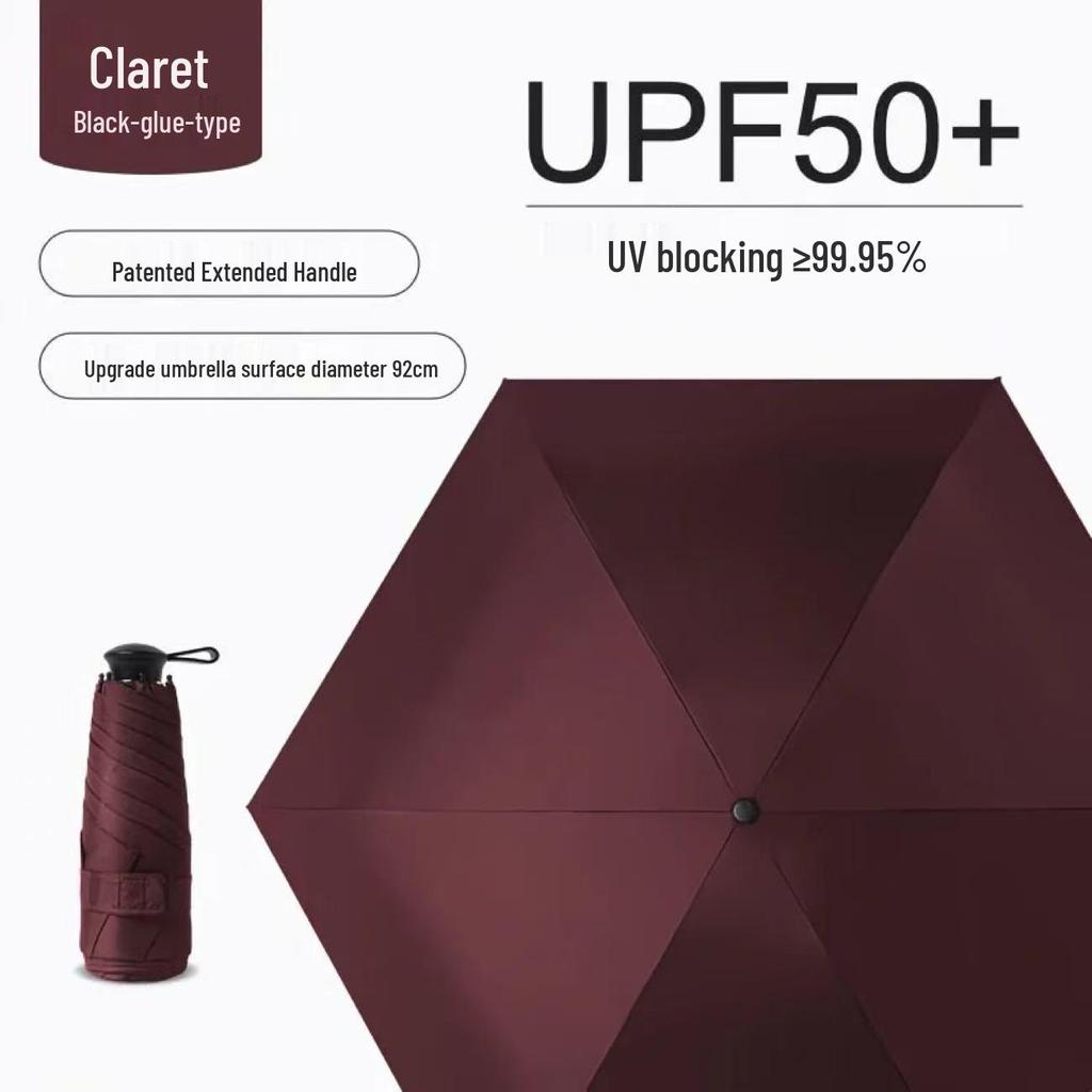 Compact UV Protection Umbrella: Solid Color, Extended Handle for Sun/Rain, Portable Folding Design for Girls