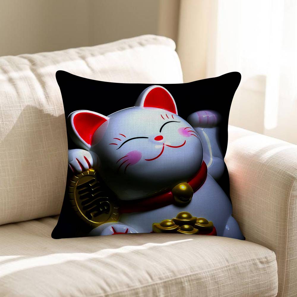 Maneki Neko Lucky Money Cat Pillow Gift Home Office Decoration Pillow Bedroom Sofa Car Cushion CoverPillow Case