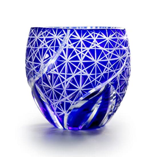 GREEM MARKET Craft Kiriko Shochu Cold Sake Sake with Wooden Product GMS02174 (Greem Market) Glassware, Glass, Cup, Glass, Sake, Sake, Ochoko, Cup, синий