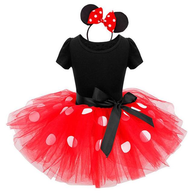 New Girl Minnie Dot Bubble Sleeve Tutu Dress Halloween Christmas Sweet and Cute Ballet Dress with Hair Hoops 4T