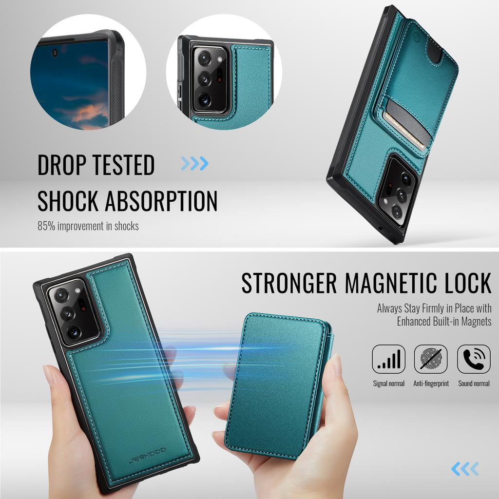 For Samsung Galaxy Note20 Ultra Magnetic Case JEEHOOD J10 Leather Back Phone Cover with Detachable Card Holder Kickstand