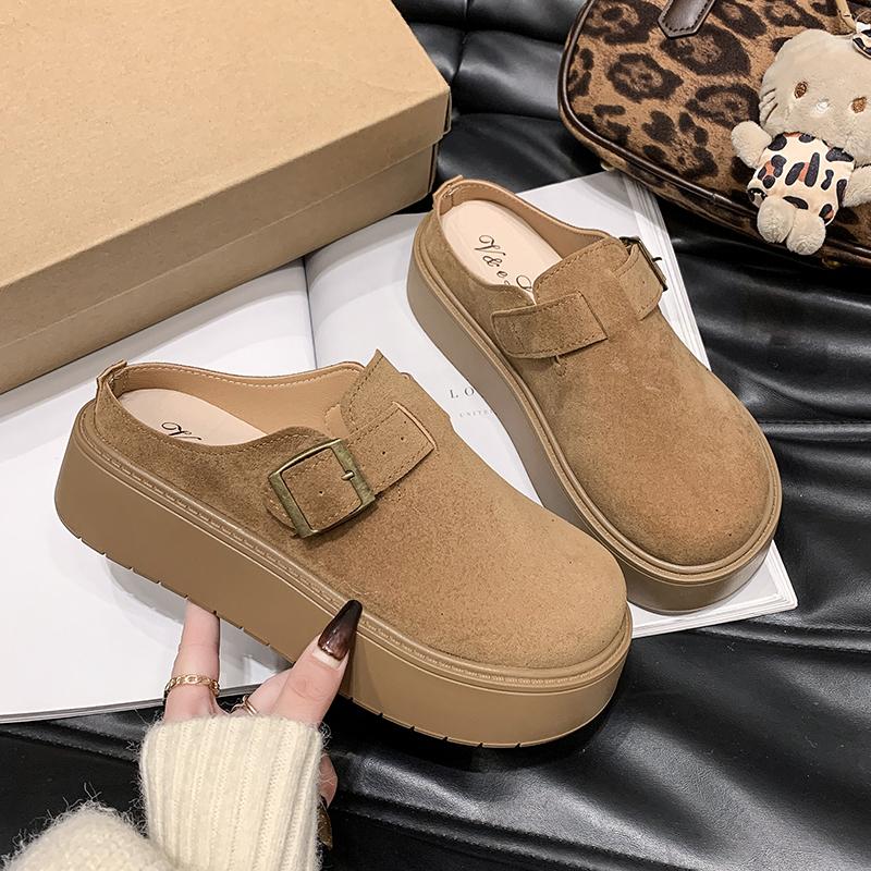 Slippers Casual Shoes Woman 2025 Low Cover Toe Loafers Platform Pantofle Female Mule Luxury New Flat Mules Rome Slides PU Fabric