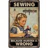Funny Vintage Metal Wall Art Poster for Kids Room Sewing Decor