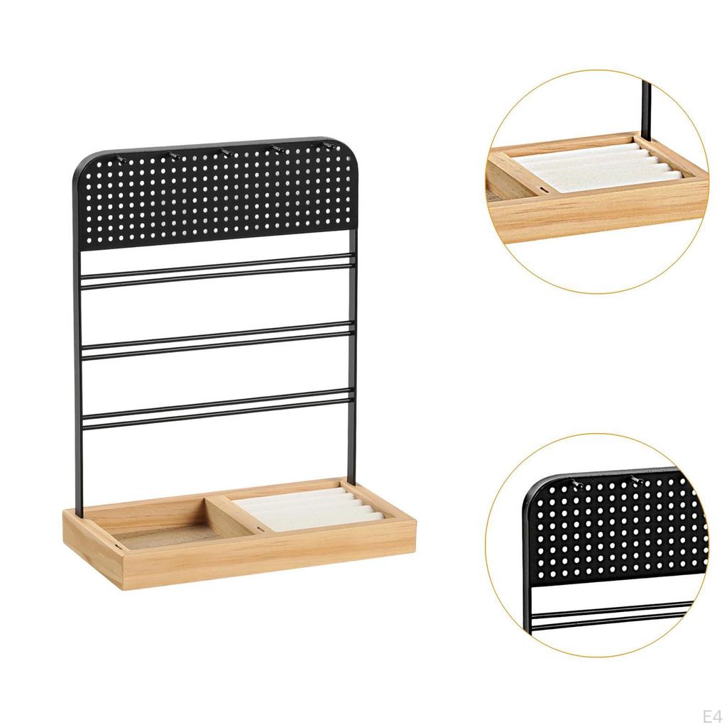 Elegant Wooden And Iron Jewelry Stand, Organizer for Storage Presentation, Suitable Retail