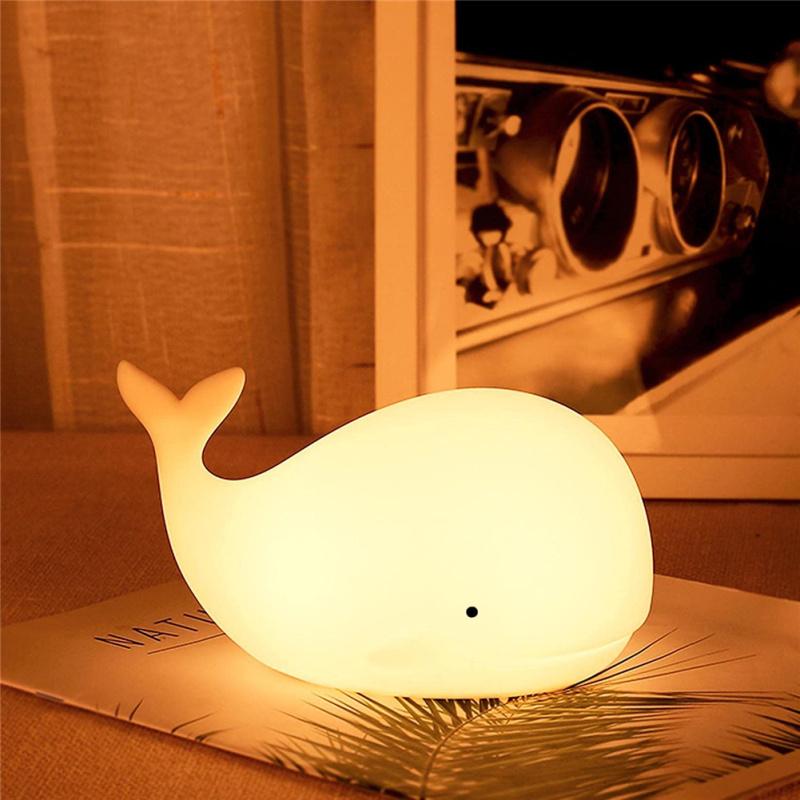 Children Led Luminous Whale-shape Night Light 7-color Usb Rechargeable Silicone Room Decoration
