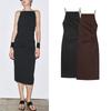 Summer Women's Hanging Collar Sleeveless Cotton Blend Pleated Decoration Camisole Midi Skirt Dress 4786115