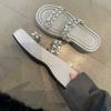 Fashion Rhinestone Transparent Belt One-word Cool Drag, Wear Outside Summer New Round-toe Platform Platform Heightened Small Sandals