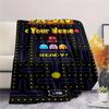 1PC Custom Name Pac-Man Patterned Flannel Blanket Suitable For All Seasons for Home Decor Warmth and Comfort Gifts Holiday Present -HE165