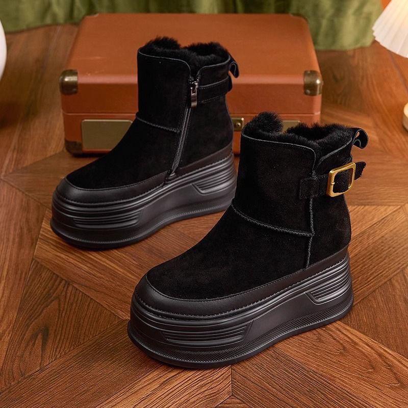 Fashion Height Increase Chunky Round Toe Booties High Quality Autumn Winter Snow Boots for Women Hot 2025 New in Plush Woman Shoes Sale