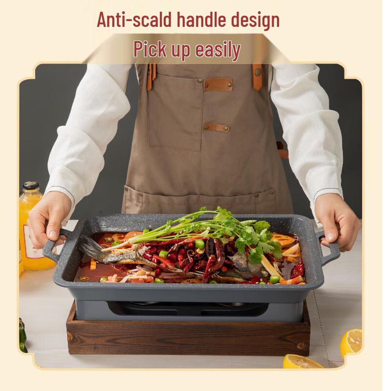 ZISIZ Commercial Rectangular Grilled Fish Stove Wooden Base