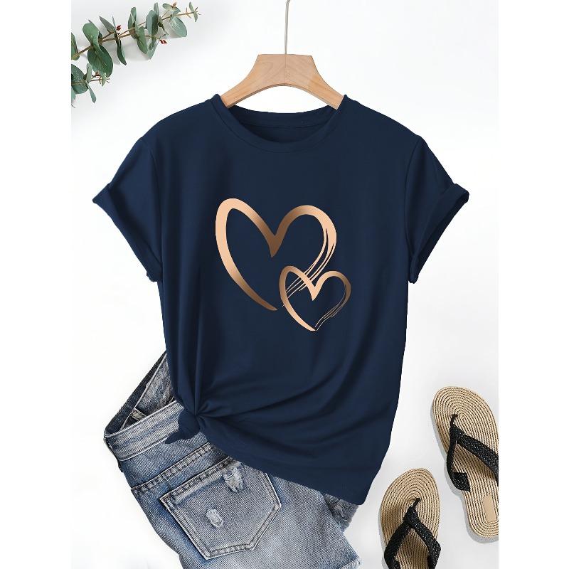

European Size Short-Sleeved Top with Heart-Shaped Print, Casual Women S Shirt for Spring And Summer. 4XL чорний