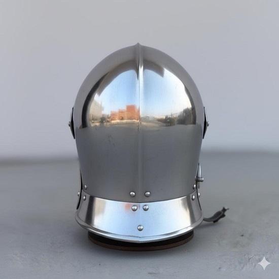 Medieval Silver Barbuta Helmet, Handmade Medieval Armor Helmet With Leather Liner, Wearable Cosplay, Collectible Warrior Gift For Halloween