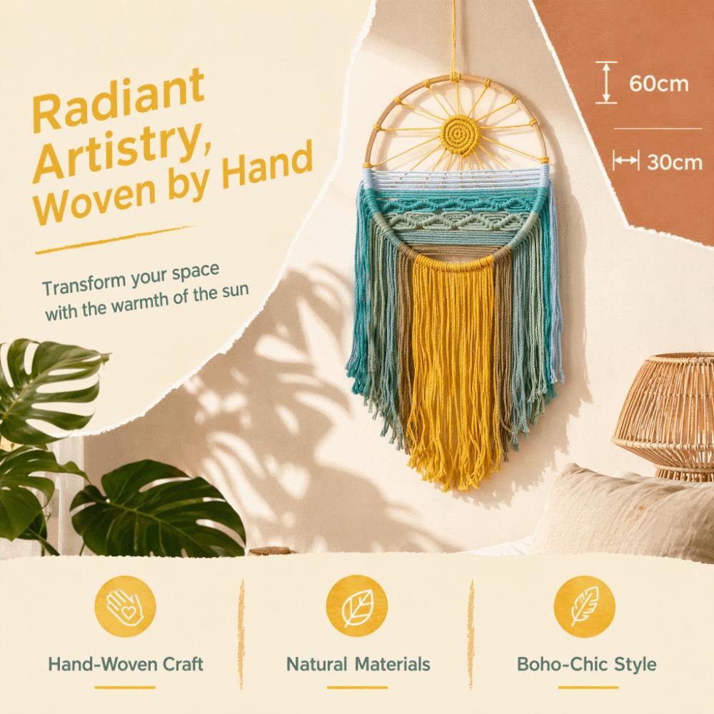 Yellow Macrame Wall Hanging 11.81x 23.62in Boho Tapestry Wall Art for Apartment