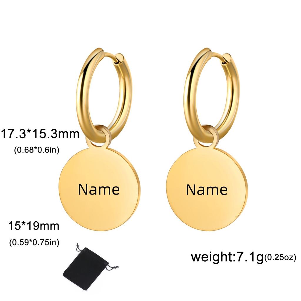Customized Name Date Simple Round Pendant Women's Earrings Stainless Steel Personalized Fashion Solid Round Earrings Jewelry