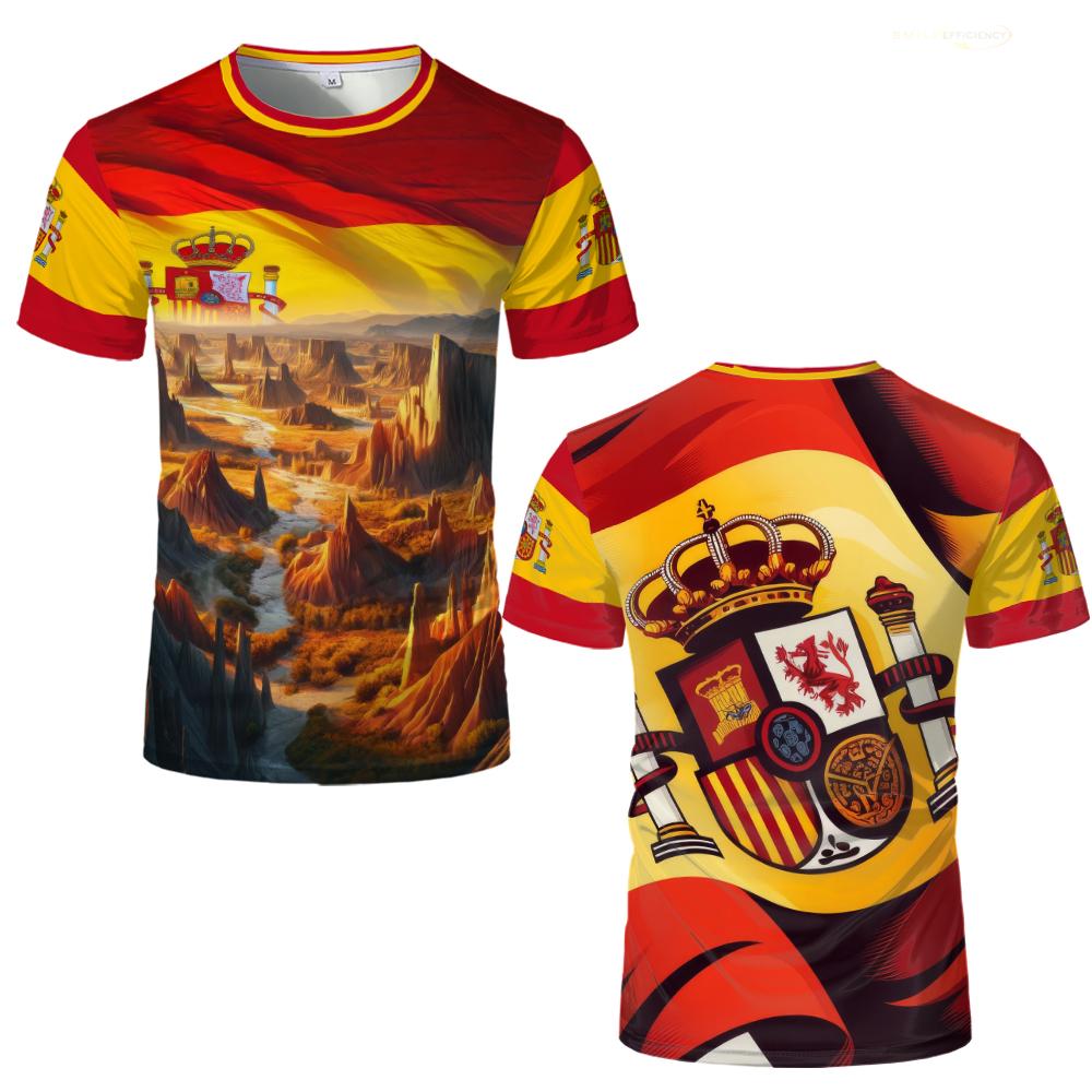 Spain Flag Short-Sleeved Loose T-shirt For Men 2024 Summer Casual 3D Printing Pattern T Shirts Spanish National Day Tops