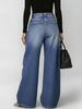 Women's Washed Blue High-Waist Metal Grommet Wide Leg Jeans Casual Loose Fit Streetwear Pants Casual Trousers
