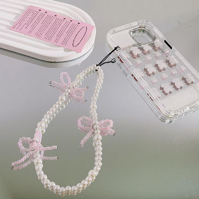 Cute Charm Bowknot Phone Chain For Women Girl Telephone Jewelry Strap Beaded Lanyard Hanging Cord Accessories Ccd Camera Pendant