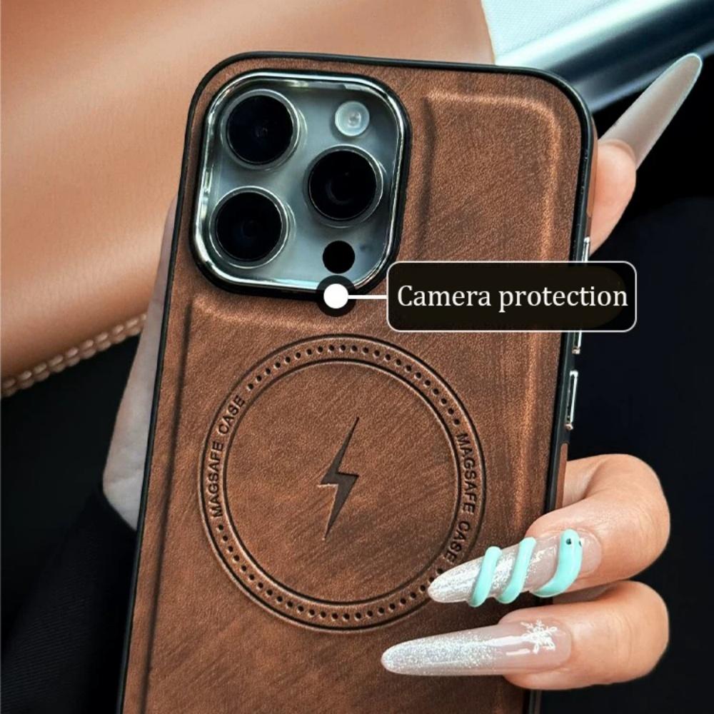 Luxury Lightning Charging Leather Texture Case For iPhone 17 Air 16 15 14 13 12 11 Pro Max Plus XS XR for Magsafe Magnetic Cover