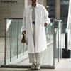 INCERUN Oversized Men Lapel Neck Long Sleeve Striped Loose Long Tunic Casual Shirts
