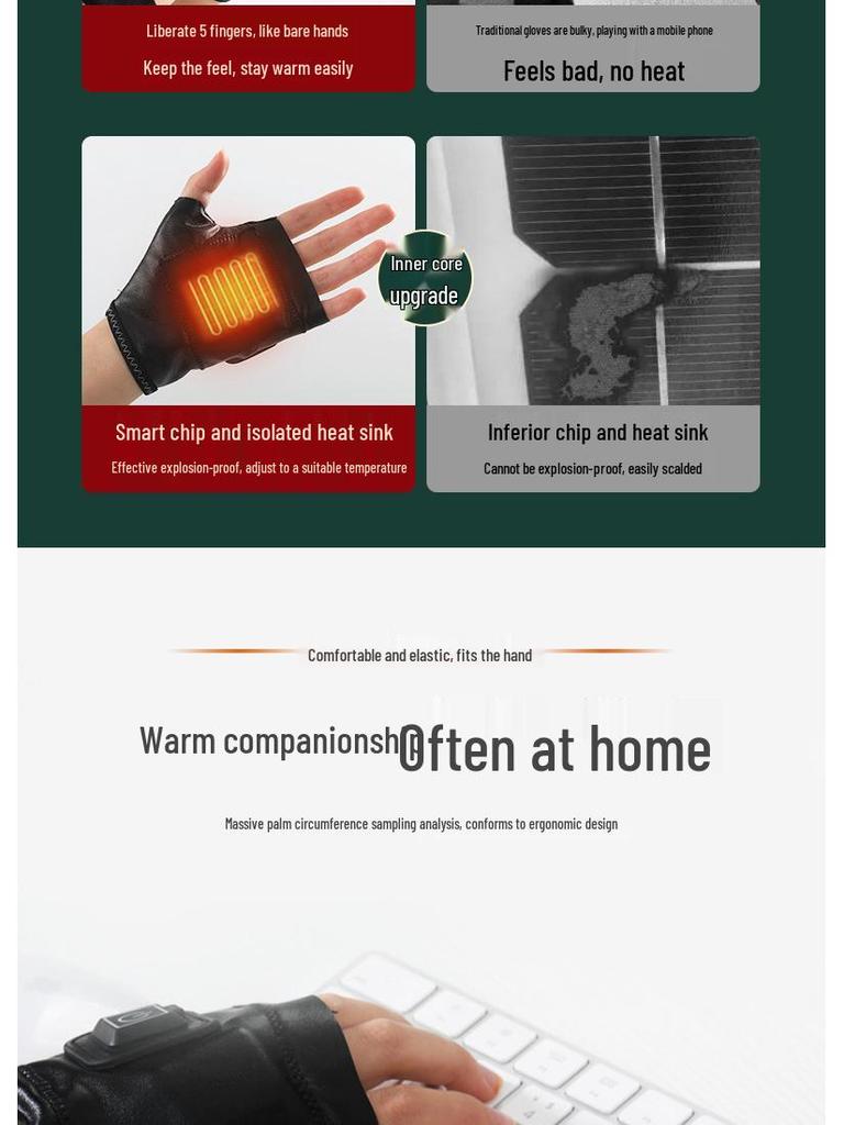 Gants Chauffants Intelligents Unisexe pour Automne/Hiver - Chaleur Demi-Doigts pour Sports, Gaming et Bureau